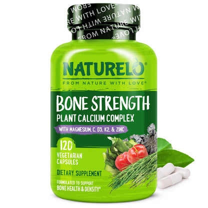 NATURELO Calcium Supplement - with Vitamin C, Vitamin D3, K2, and Calcium Magnesium Zinc for Bone Strength with Calcium 600mg - Plant-Based, 120 Vegetarian Capsules - PrimeBioHealth - canada supplements