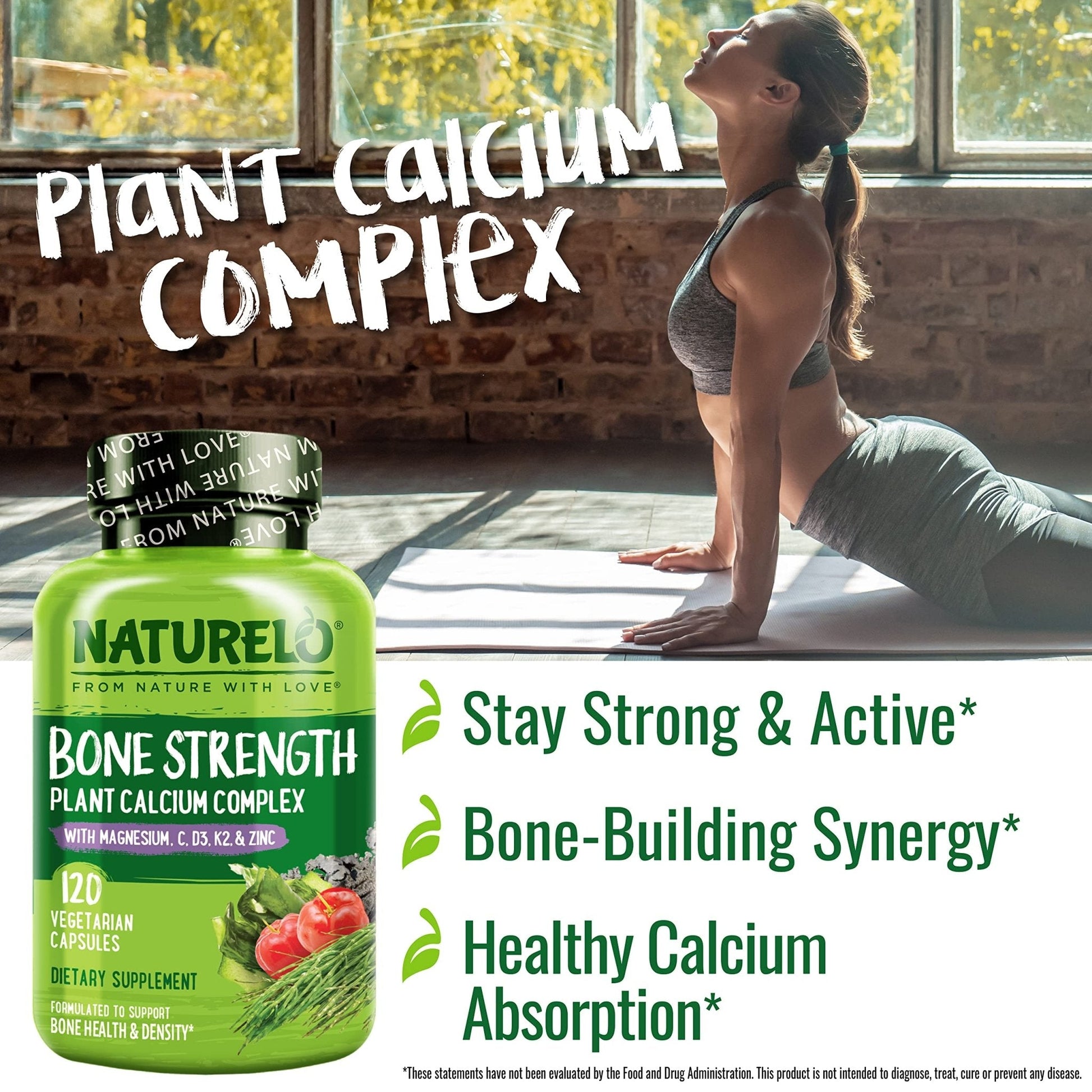 NATURELO Calcium Supplement - with Vitamin C, Vitamin D3, K2, and Calcium Magnesium Zinc for Bone Strength with Calcium 600mg - Plant-Based, 120 Vegetarian Capsules - PrimeBioHealth - canada supplements