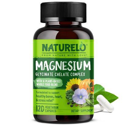 NATURELO Magnesium Glycinate Chelate Complex - 200 mg Magnesium with Organic Vegetables to Support Sleep, Calm, Muscle Cramp & Stress Relief - PrimeBioHealth - canada supplements