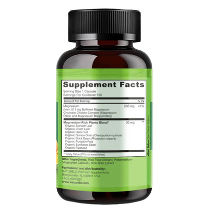 NATURELO Magnesium Glycinate Chelate Complex - 200 mg Magnesium with Organic Vegetables to Support Sleep, Calm, Muscle Cramp & Stress Relief - PrimeBioHealth - canada supplements