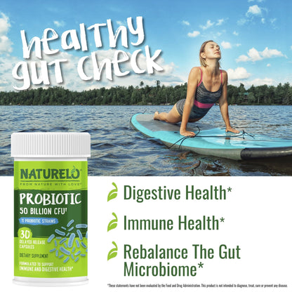 NATURELO Probiotics for Digestive Health, 50 Billion CFU, 30 Vegetarian Capsules, 11 Strains, Daily Use Supplement, Delayed Release, No-Fridge, Helps Boost Immune System, - PrimeBioHealth - canada supplements