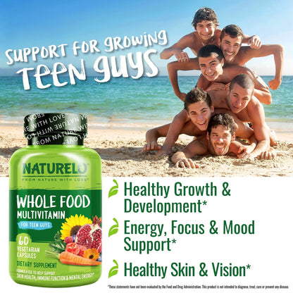 NATURELO Teen Multivitamin - Whole Food Multivitamin for Teenage Boys - Minerals Supplement for Active Kids - PrimeBioHealth - canada supplements