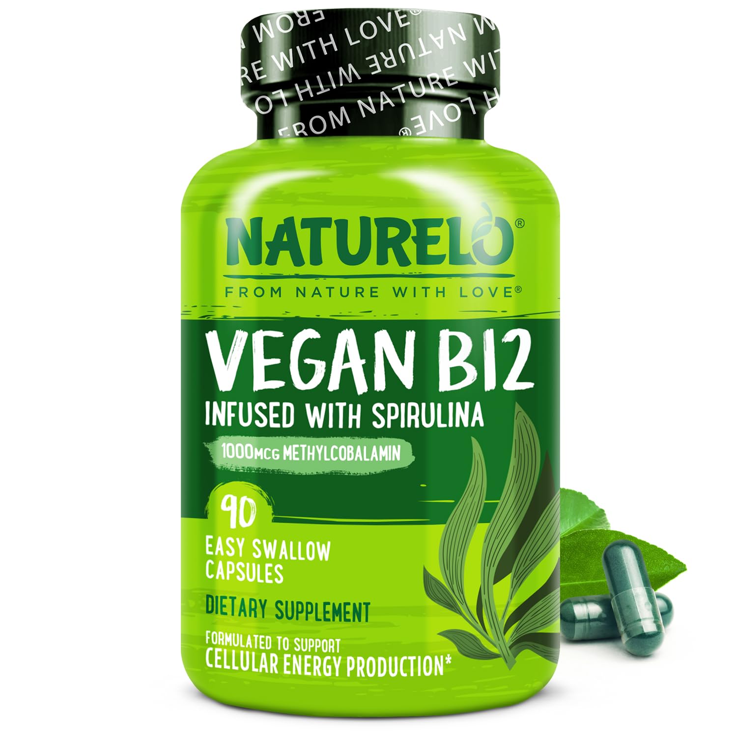 NATURELO Vegan B12 - Methyl B12 with Organic Spirulina - High Potency Vitamin B12 1000 mcg Methylcobalamin - Supports Healthy Mood - PrimeBioHealth - canada supplements