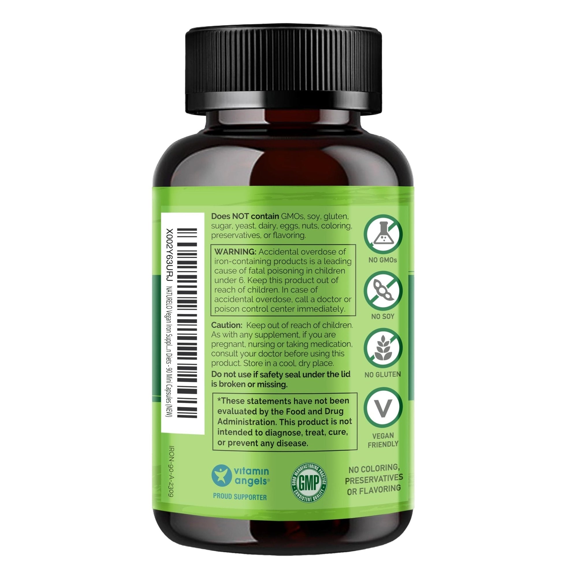 NATURELO Vegan Iron Supplement with Vitamin C and Organic Whole Foods - Gentle Iron Pills for Women & Men with Iron Deficiency Including Pregnancy - PrimeBioHealth - canada supplements