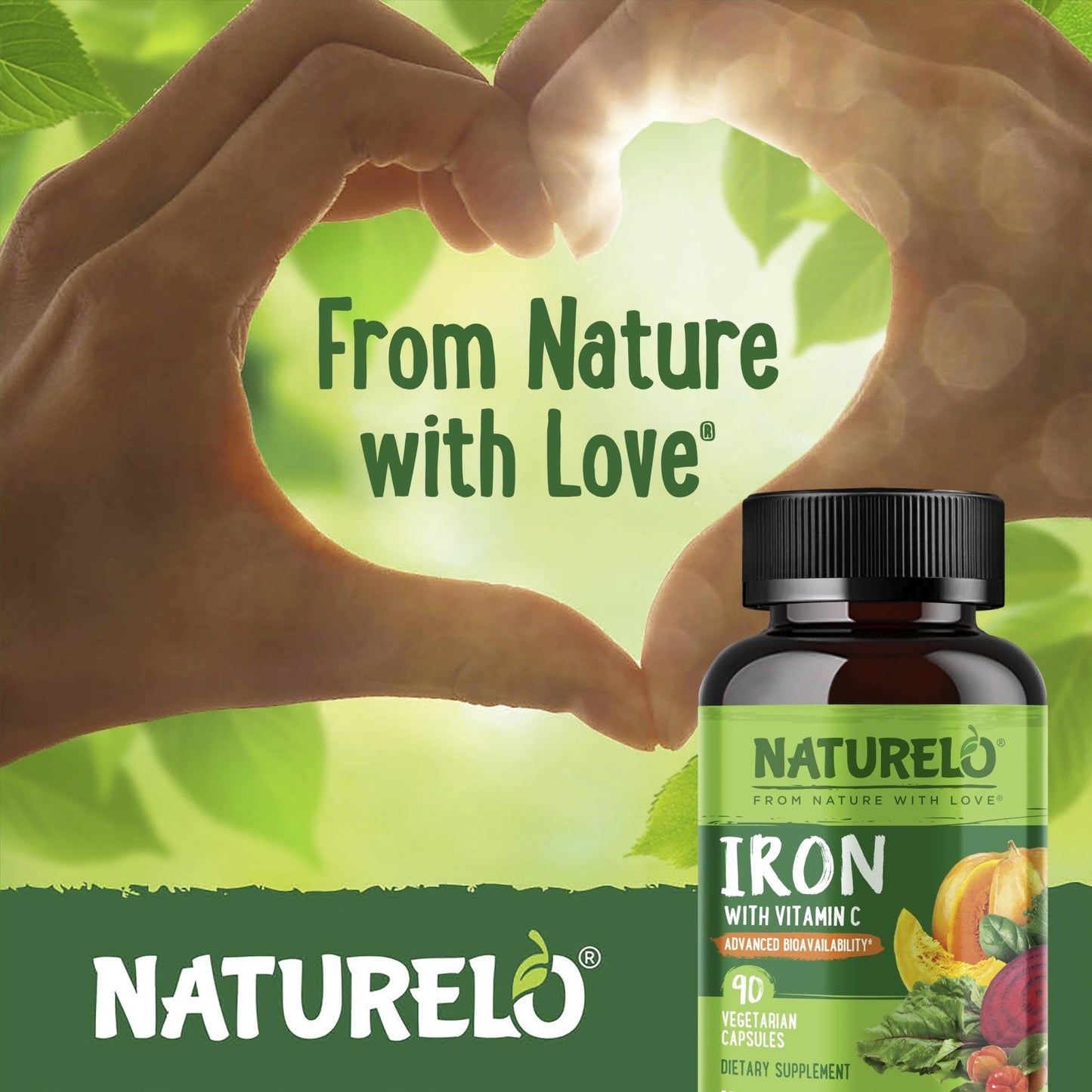 NATURELO Vegan Iron Supplement with Vitamin C and Organic Whole Foods - Gentle Iron Pills for Women & Men with Iron Deficiency Including Pregnancy - PrimeBioHealth - canada supplements