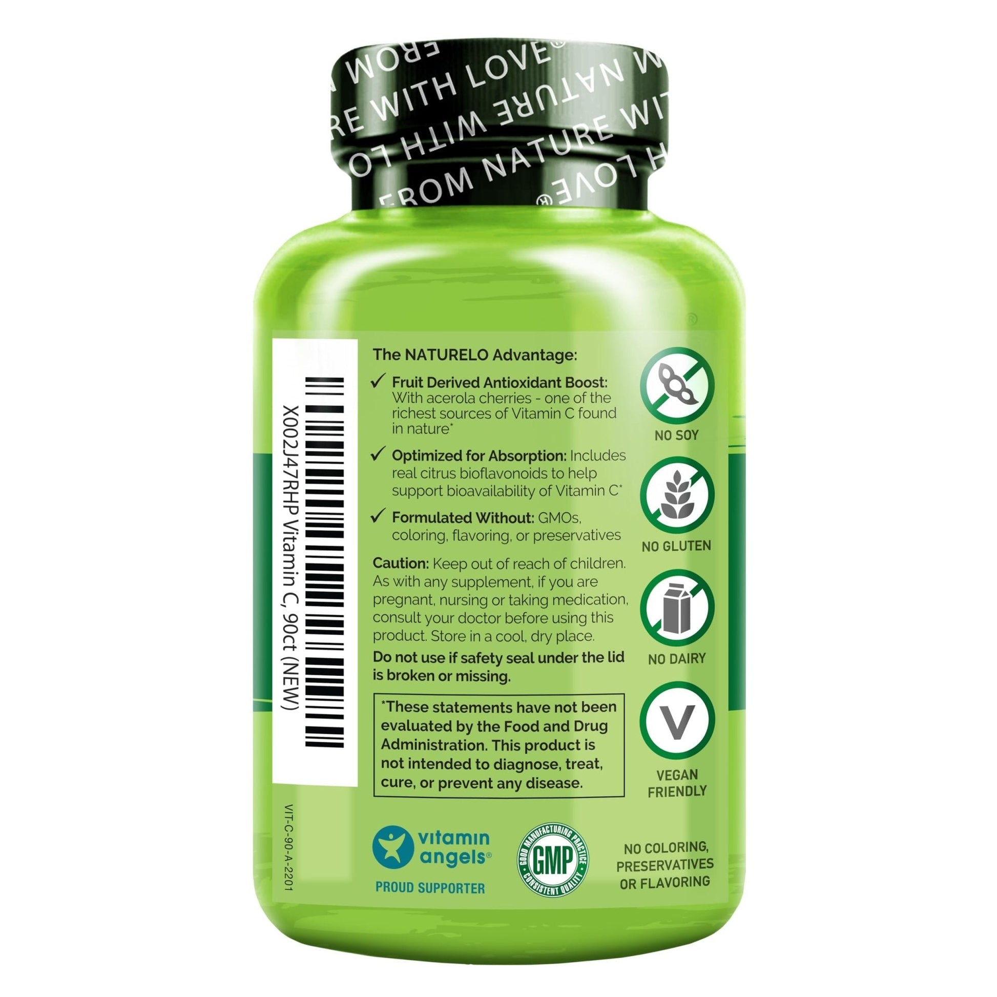 NATURELO Vitamin C with Organic Acerola Cherry Extract and Citrus Bioflavonoids - Vegan Supplement - Immune Support - 500 mg VIT C per Cap - PrimeBioHealth - canada supplements