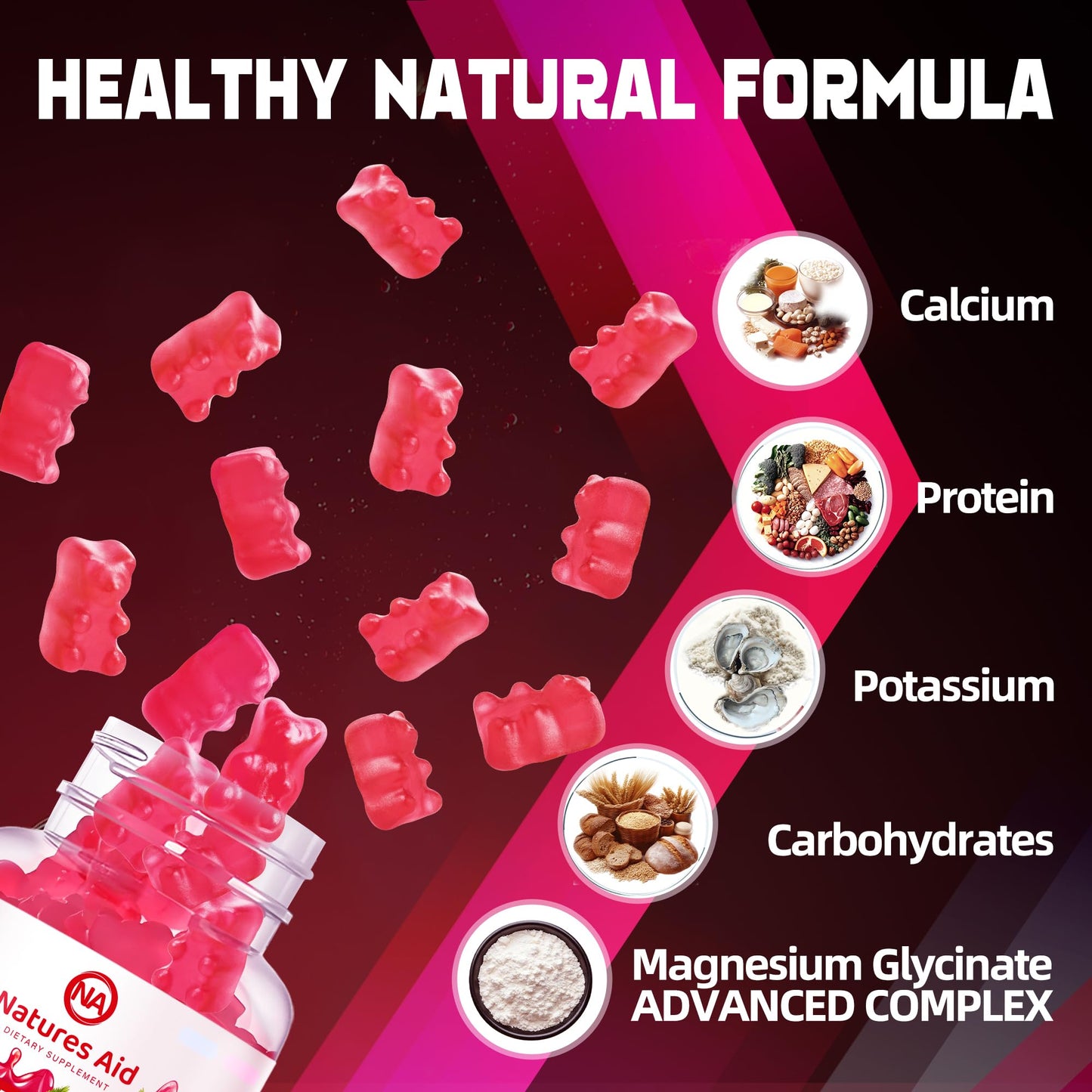 Natures Aid Magnesium Glycinate Gummies 1000mg - Sugar Free Magnesium Potassium Supplement with Vitamin D, B6, CoQ10 for Calm Mood - PrimeBioHealth - canada supplements