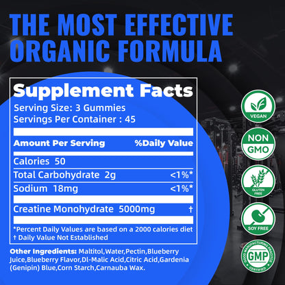 Natures Aid NSF Certified Creatine Gummy 5g - Creatine Monohydrate Gummies – Pre-Workout Energy & Muscle Growth Support for Men & Women - PrimeBioHealth - canada supplements