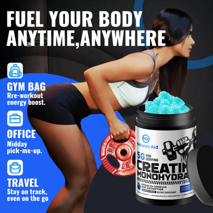 Natures Aid NSF Certified Creatine Gummy 5g - Creatine Monohydrate Gummies – Pre-Workout Energy & Muscle Growth Support for Men & Women - PrimeBioHealth - canada supplements