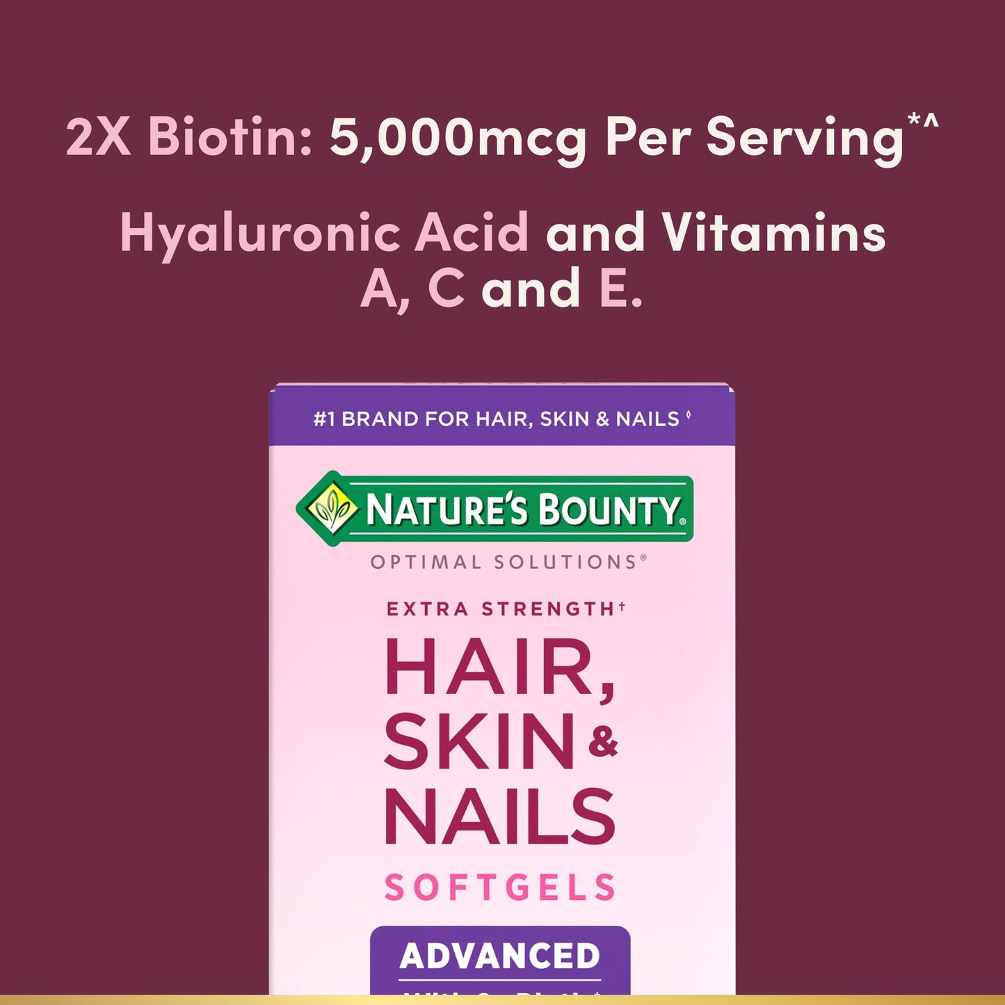Nature's Bounty Advanced Hair, Skin & Nails, Argan-Infused Vitamin Supplement with Biotin and Hyaluronic Acid, 150 Rapid Release Softgels, 50 Total Servings - PrimeBioHealth - canada supplements