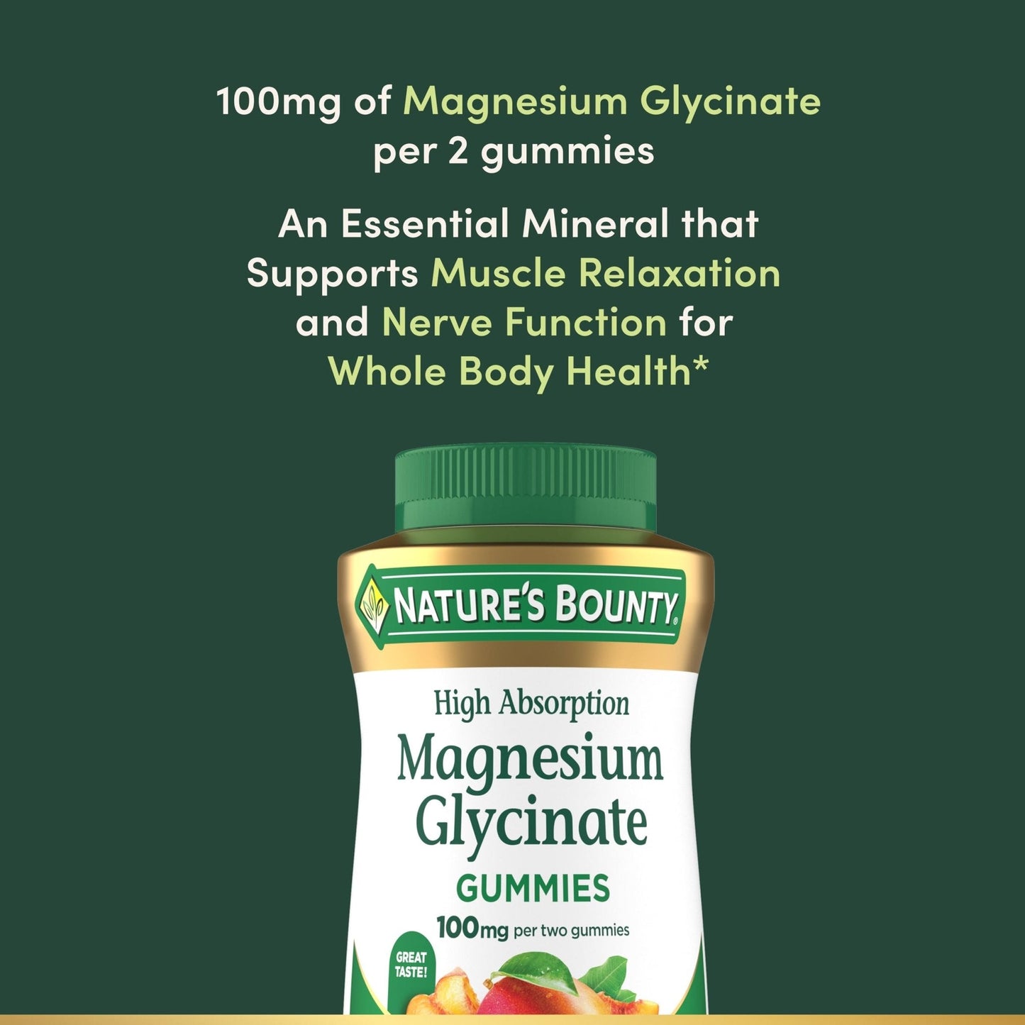 Nature’s Bounty High Absorption Magnesium Glycinate Gummies, 100 mg Magnesium Per Serving, Whole Body Health, No Stick Gummy, Peach Mango Flavor - PrimeBioHealth - canada supplements