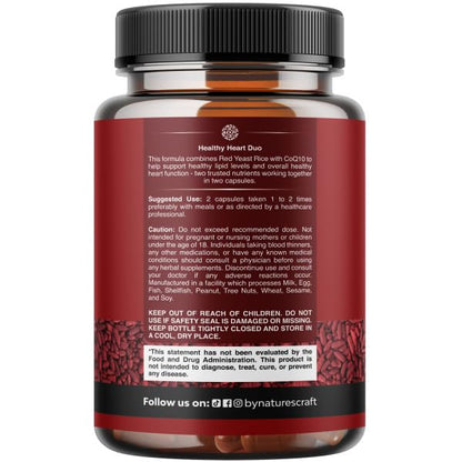 Natures Craft Red Yeast Rice with CoQ10 Supplement - Advanced Healthy Heart & Healthy Cholesterol Levels Formula for Men & Women - Red Yeast Rice Capsules with 1200 mg - PrimeBioHealth - canada supplements