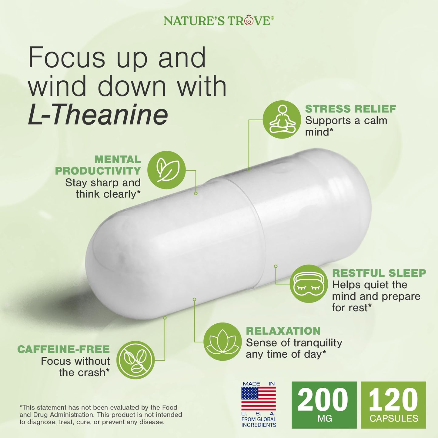 Nature's Trove L-Theanine 200mg 120 Vegetarian Capsules - PrimeBioHealth - canada supplements