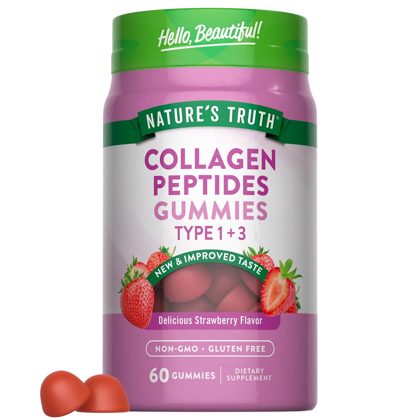 Nature's Truth Collagen Peptide Gummies for Women | 60 Count Type 1 and 3 | Strawberry Flavor - PrimeBioHealth - canada supplements