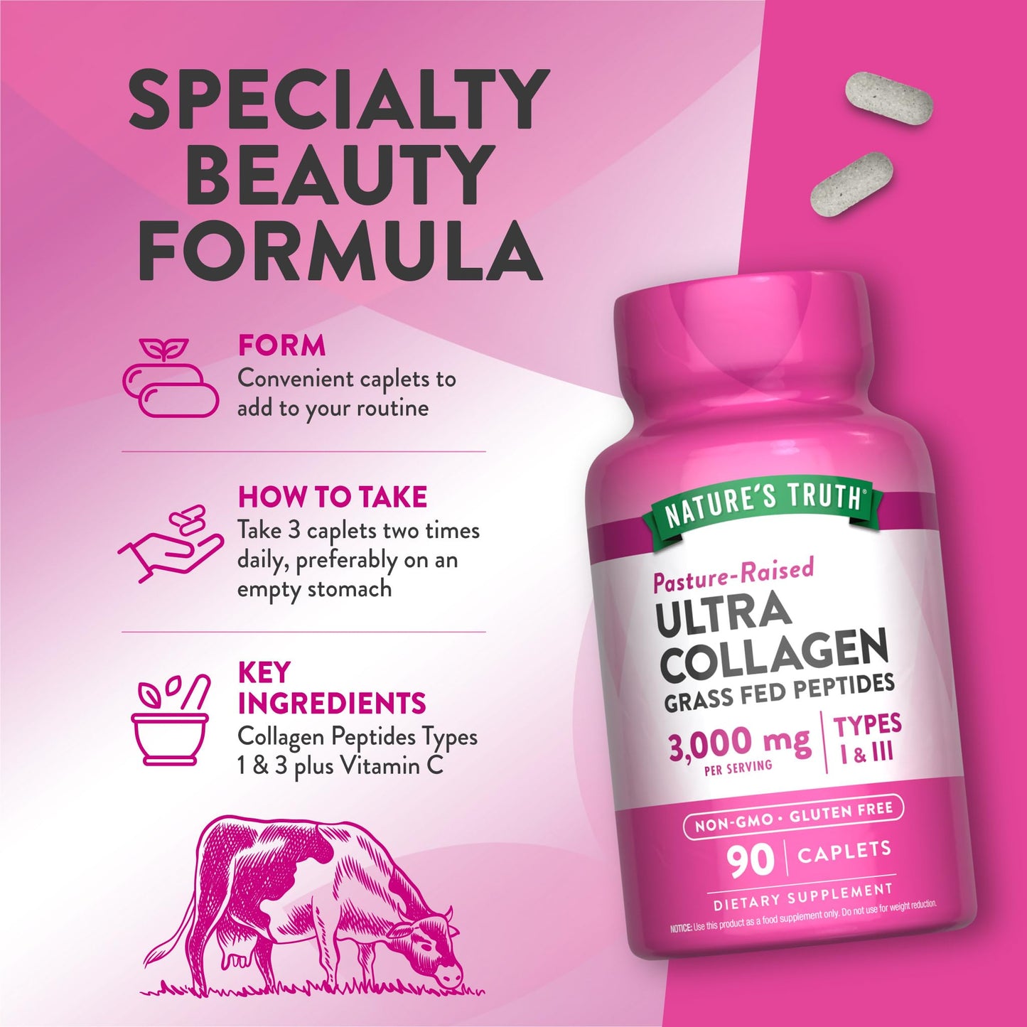 Nature's Truth Collagen Peptides | 90 Caplets | Type 1 and 3 with Vitamin C | Grass Fed, Non-GMO & Gluten Free Supplement - PrimeBioHealth - canada supplements