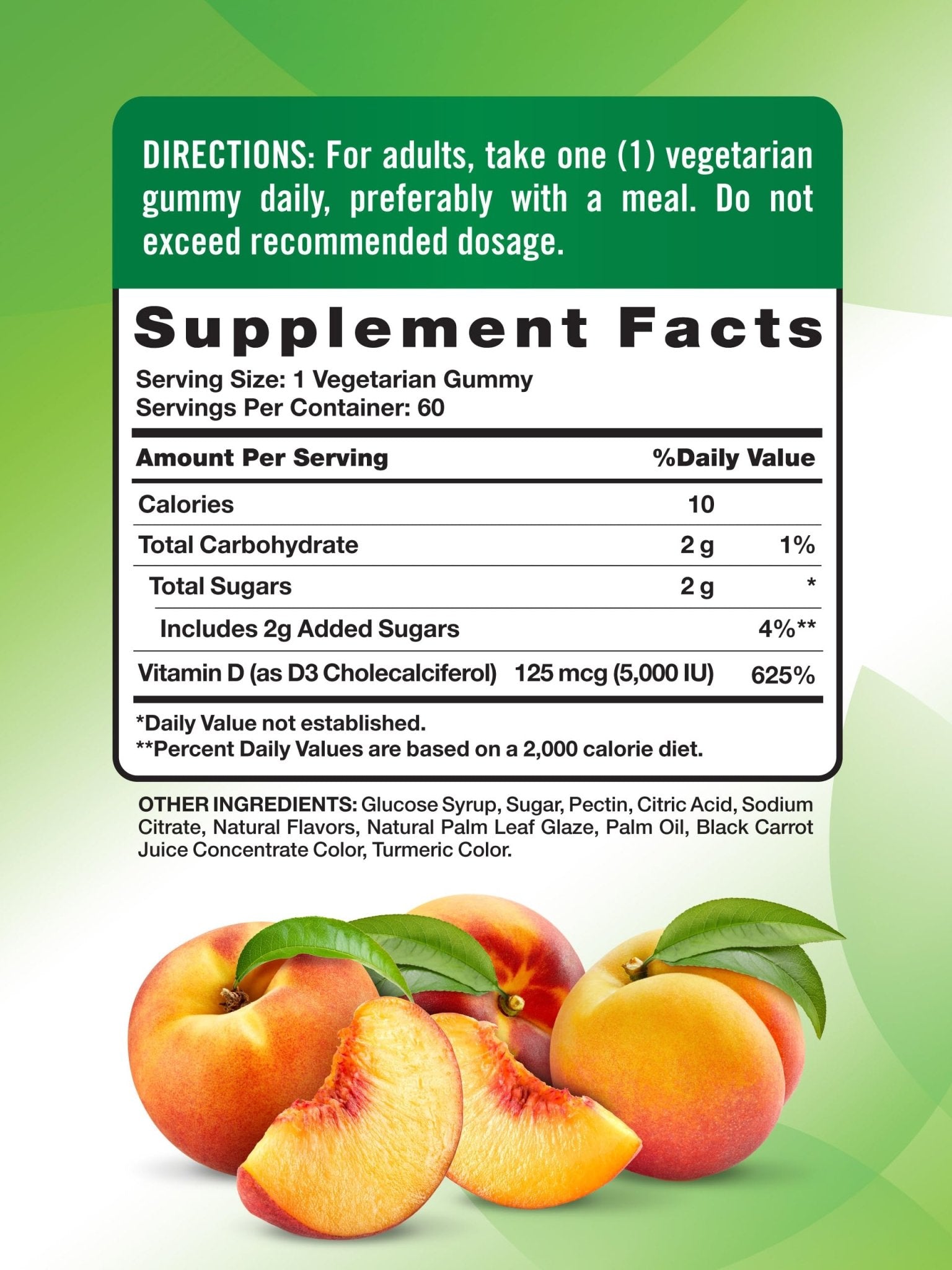 Nature's Truth Vitamin D3 Gummies | 5000 IU | 60 Count | Peach Flavor | Vegetarian, Non-GMO & Gluten Free Supplement - PrimeBioHealth - canada supplements