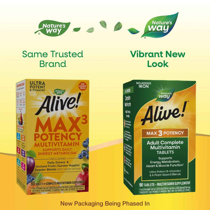 Nature's Way Alive! Max3 Potency Adult Complete Multivitamin, High Potency B-Vitamins to Support Energy Metabolism