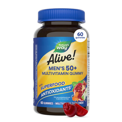 Nature’s Way Alive! Men’s 50 Plus Multivitamin Gummy, Daily Chewable Multivitamins for Men with B-Vitamins, Vitamin D3 & Zinc, Supports Heart - PrimeBioHealth - canada supplements
