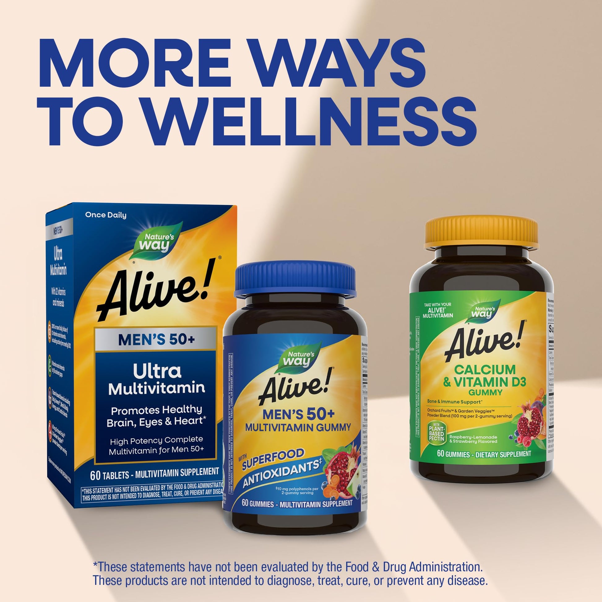 Nature’s Way Alive! Men’s 50 Plus Multivitamin Gummy, Daily Chewable Multivitamins for Men with B-Vitamins, Vitamin D3 & Zinc, Supports Heart - PrimeBioHealth - canada supplements