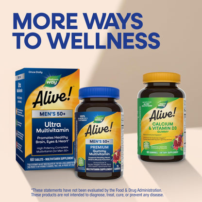 Nature’s Way Alive! Men’s 50 Plus Premium Gummy Multivitamin, Supports Healthy Heart, Brain & Muscle Function with High Potency B-Vitamins, Vitamin A, C, D3 - PrimeBioHealth - canada supplements