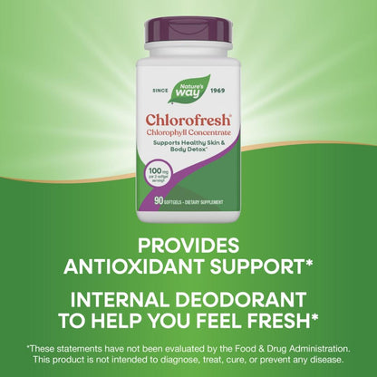 Nature’s Way Chlorofresh Chlorophyll Concentrate Softgels, Chlorophyllin Copper Complex, Internal Deodorant Supplement, Supports Healthy Skin and Detox Pathways - PrimeBioHealth - canada supplements