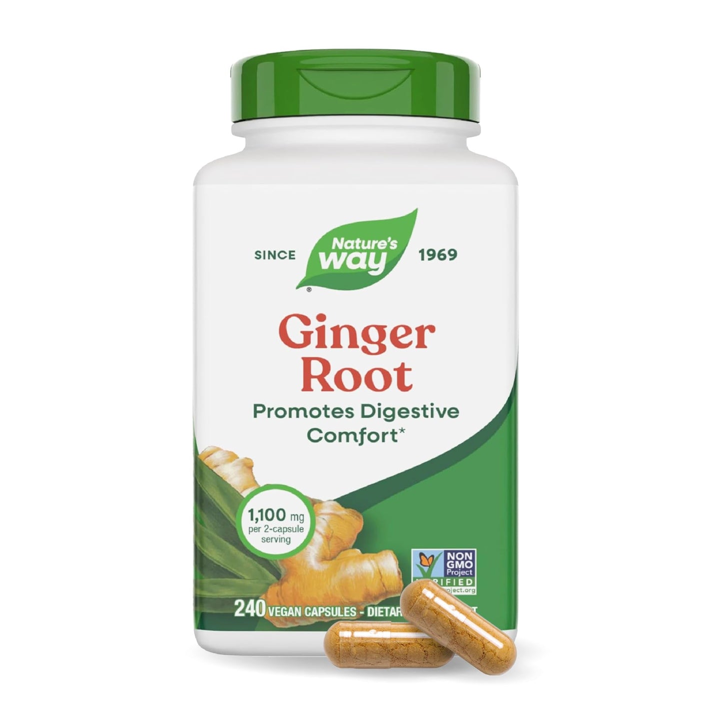 Nature’s Way Ginger Root Capsules, 1100 mg per 2-Capsule Serving Ginger Supplement for Digestive Comfort and Motion-Related Nausea Support - PrimeBioHealth - canada supplements