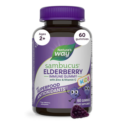 Nature’s Way Sambucus Kids Elderberry Immune Gummies with Black Elderberry Extract, Daily Immune Support Gummy with Vitamin C and Zinc - PrimeBioHealth - canada supplements