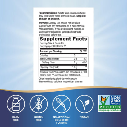 Nature’s Way Slippery Elm Bark Capsules, Traditional Digestive Support to Soothe Gastrointestinal Tract*, 1,600 mg per 4-Capsule Serving - PrimeBioHealth - canada supplements