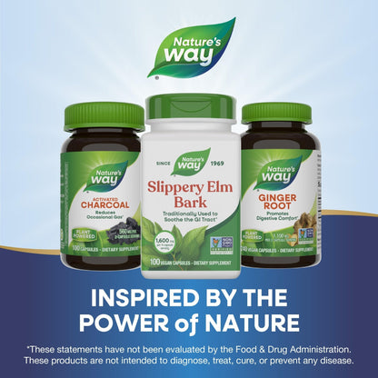 Nature’s Way Slippery Elm Bark Capsules, Traditional Digestive Support to Soothe Gastrointestinal Tract*, 1,600 mg per 4-Capsule Serving - PrimeBioHealth - canada supplements