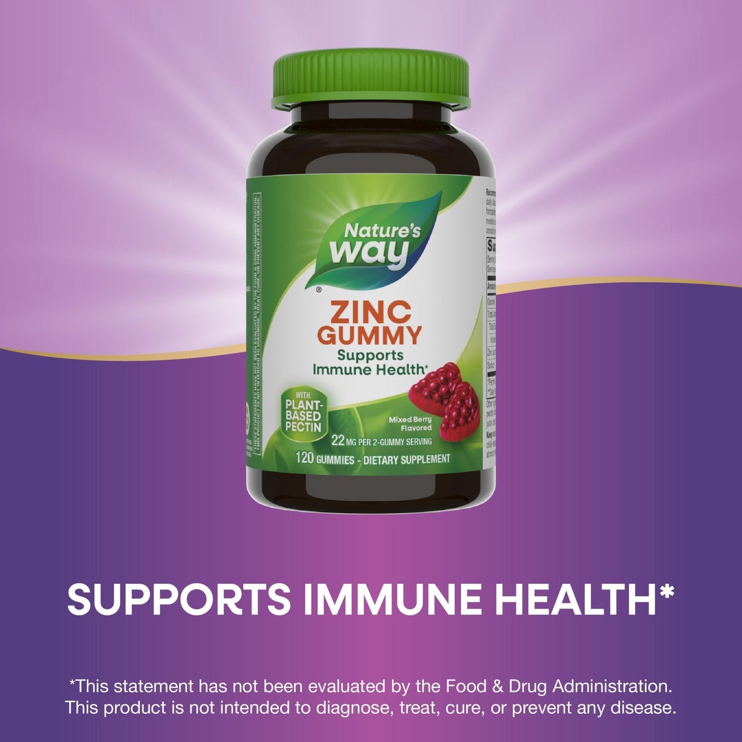 Nature's Way Zinc Gummies, Adult & Kids 9+ Immune Support Gummies*, 100% Daily Value per Serving, Mixed Berry Flavor, 120 Chews - PrimeBioHealth - canada supplements