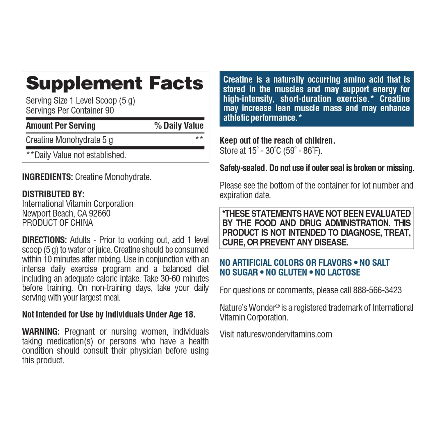 Nature's Wonder Micronized Creatine Monohydrate Powder 5g, Muscle Health, Muscle Energy Production, No Lactose, 5g of Micronized creatine Powder per Serving, 450G, 90 Servings - PrimeBioHealth - canada supplements