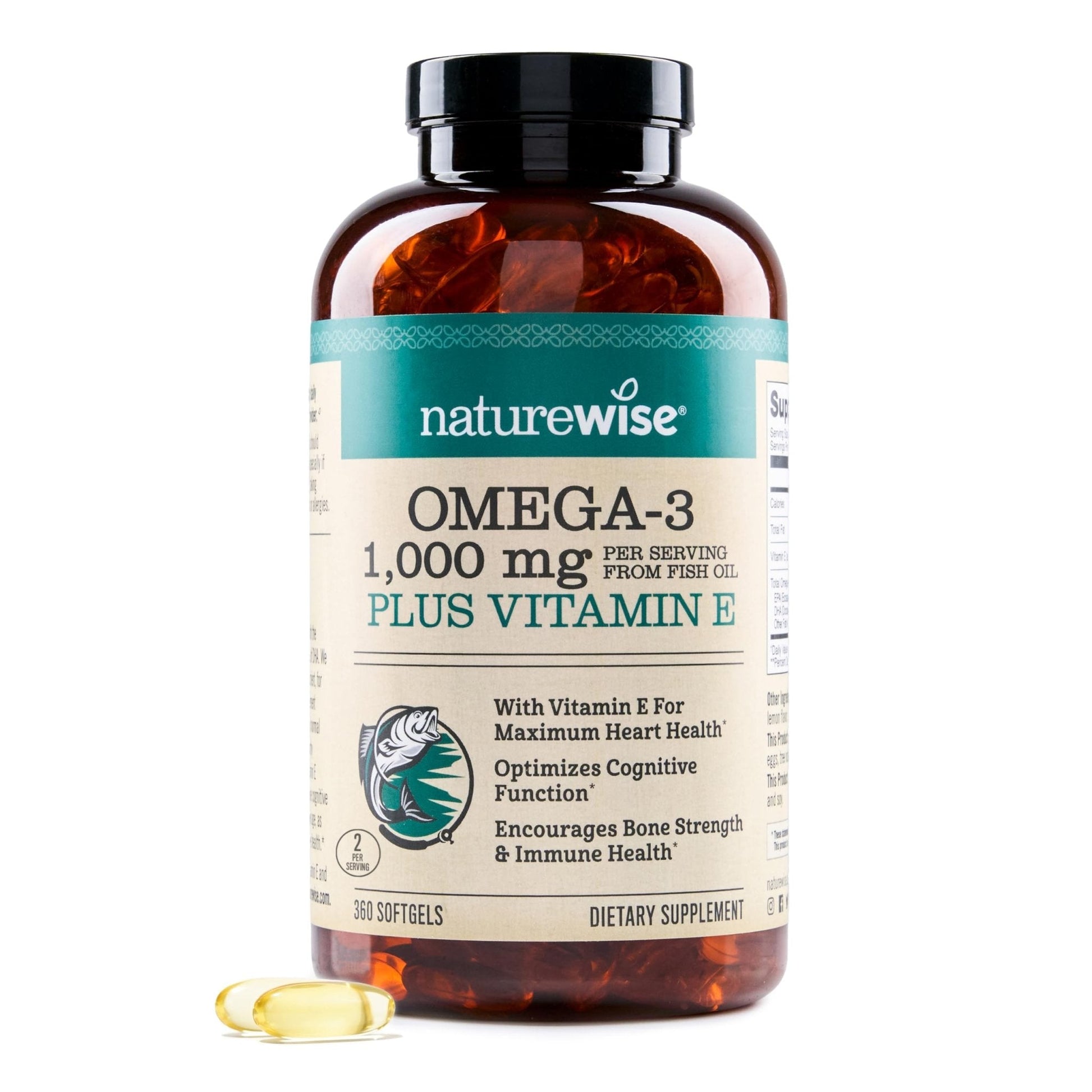 NatureWise Extra-Strength Omega 3 Fish Oil Supplement - 1000mg per Serving - 600 EPA & 400 DHA and Vitamin E - Support for Heart & Brain Health - Lemon Flavor - PrimeBioHealth - canada supplements