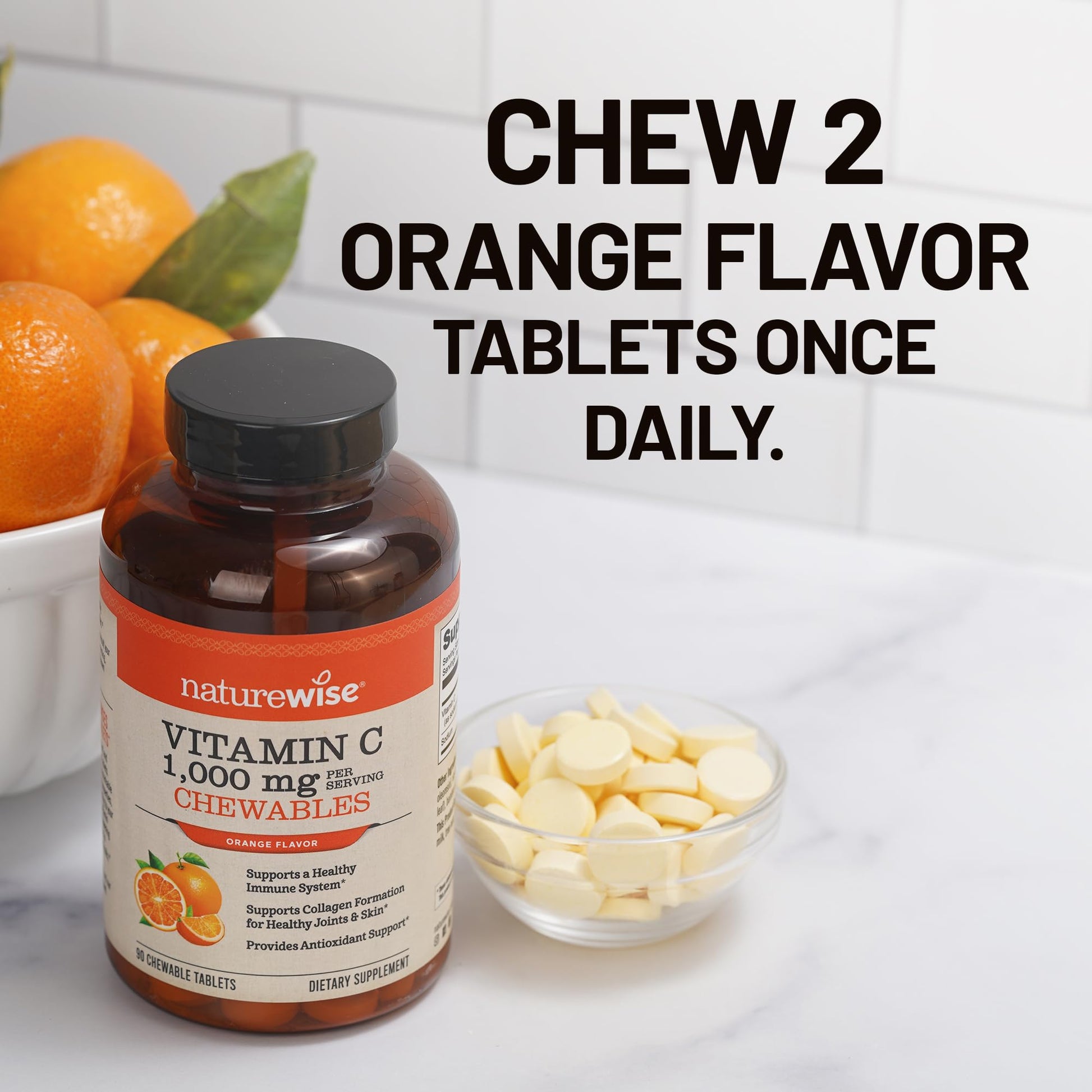 NatureWise Extra Strength Vitamin C Chewable 1000mg for Adults - Natural Orange Flavor - Immune System & Antioxidant Support - Non-GMO - PrimeBioHealth - canada supplements
