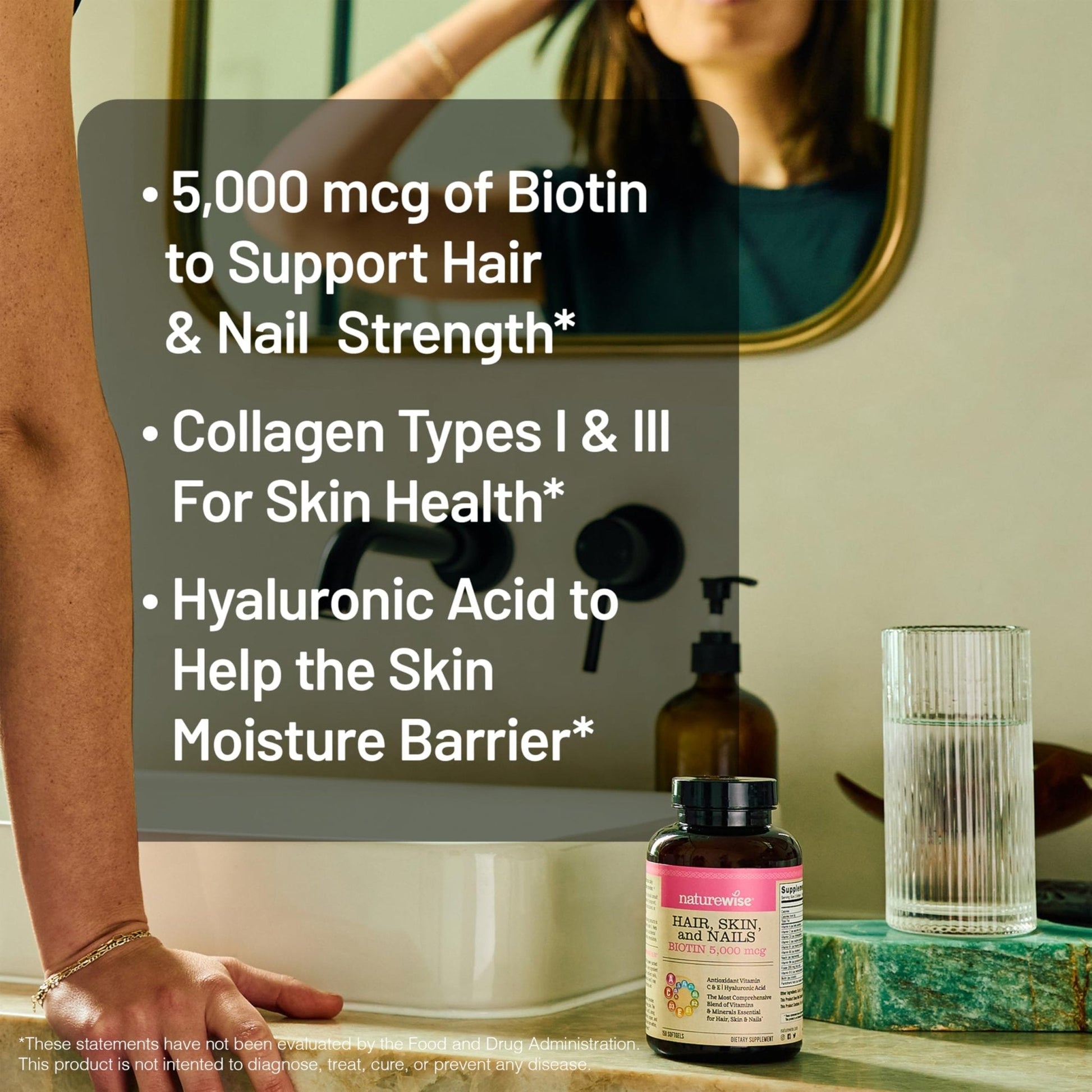 NatureWise Hair Skin and Nails Vitamin, Biotin 5000mcg w/Hyaluronic Acid, Collagen for Women with C, B Complex, D3, A, E, Iron - PrimeBioHealth - canada supplements