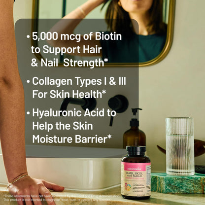 NatureWise Hair Skin and Nails Vitamin, Biotin 5000mcg w/Hyaluronic Acid, Collagen for Women with C, B Complex, D3, A, E, Iron - PrimeBioHealth - canada supplements