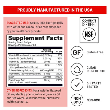 NatureWise Vitamin B Complex for Women and Men - with Folic Acid Biotin B1 B2 B3 B6 B12 - Support Cellular Energy & Mental Clarity - Gluten & Dairy Free - PrimeBioHealth - canada supplements