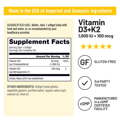 NatureWise Vitamin D3 1000IU + K2 (MK7) 100mcg with Organic Extra Virgin Coconut Oil - Supports Calcium Absorption, Bone & Immune Health - Non-GMO - PrimeBioHealth - canada supplements
