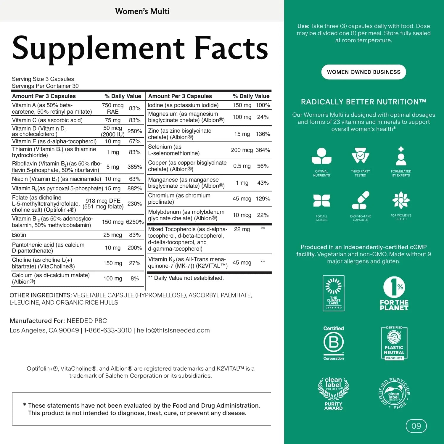 Needed. Multivitamin for Women with 23 Vitamins, Minerals and Antioxidants - Daily Womens Multivitamin - PrimeBioHealth - canada supplements