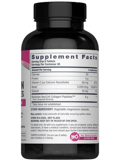 NeoCell Collagen Peptides Pills | 270 Caplets | with Vitamin C and Biotin | Grass Fed Bovine | Hair, Skin, & Nails | for Women and Men - PrimeBioHealth - canada supplements