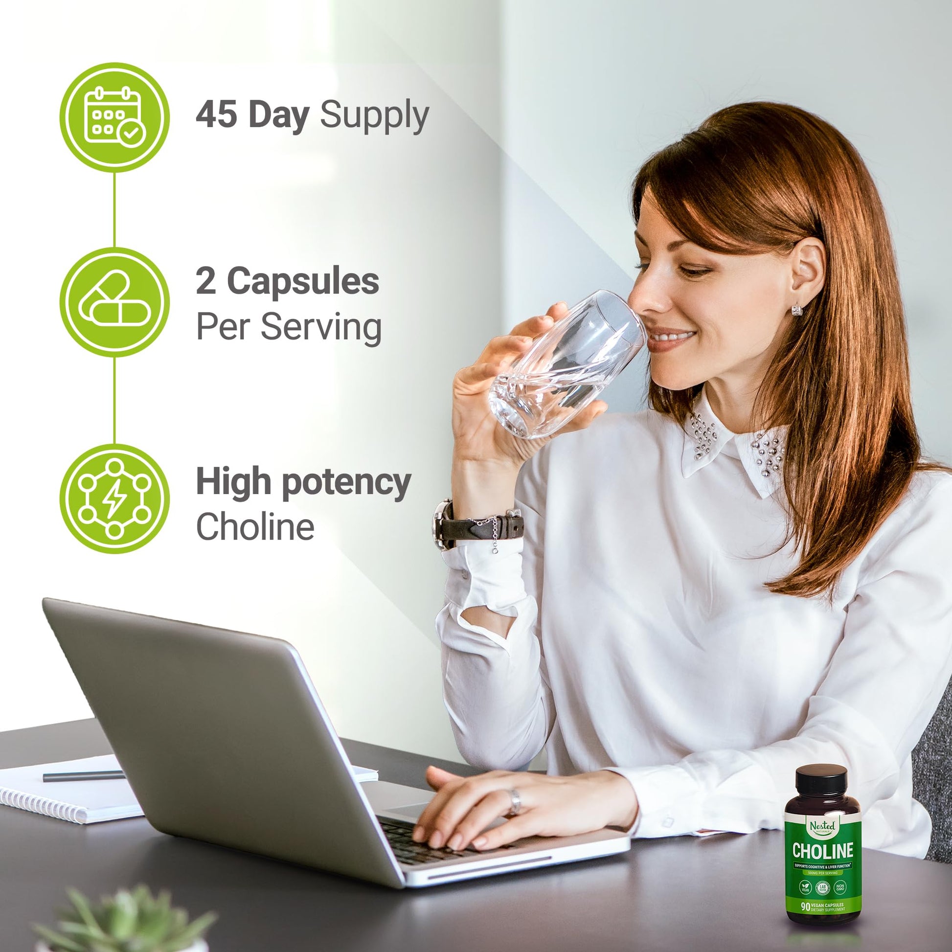 Nested Naturals Choline Bitartrate 500mg Per Serving - High Potency Choline Supplements - Supports Cognitive Performance & Liver Function - PrimeBioHealth - canada supplements