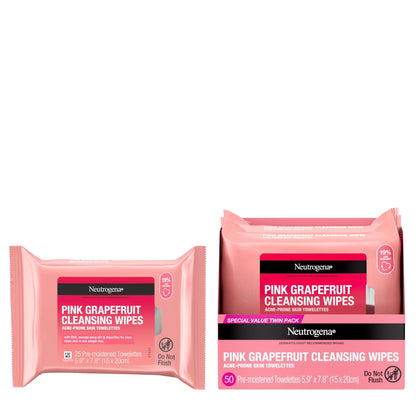Neutrogena Makeup Remover Cleansing Towelettes, Pink Grapefruit, 25 Count, Twin Pack - PrimeBioHealth - canada supplements