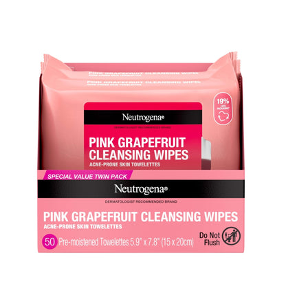 Neutrogena Makeup Remover Cleansing Towelettes, Pink Grapefruit, 25 Count, Twin Pack - PrimeBioHealth - canada supplements