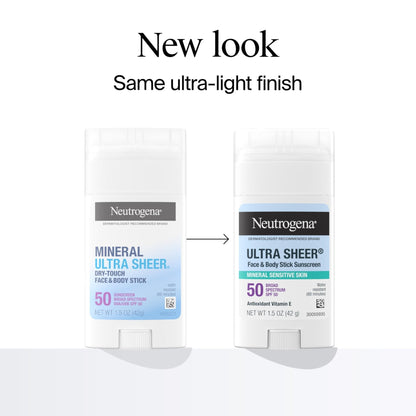 Neutrogena Ultra Sheer Dry Touch SPF 50 Mineral Sunscreen Stick for Sensitive Skin, Zinc Oxide, Body & Face Sunscreen - PrimeBioHealth - canada supplements