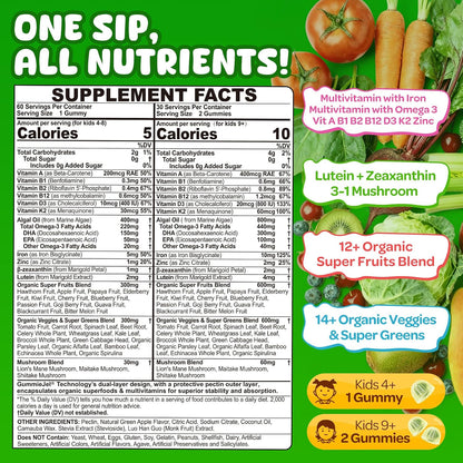 NEVISS Kids Teens Ages 4–17 Multivitamin with Iron Omega3 D3K2, Picky Eater Vitamin Super Greens Gummies, Boys Girls Organic Fruits Veggies Superfood Gummy, Mushroom | Immune Bone Brain, Sugar Free - PrimeBioHealth - canada supplements