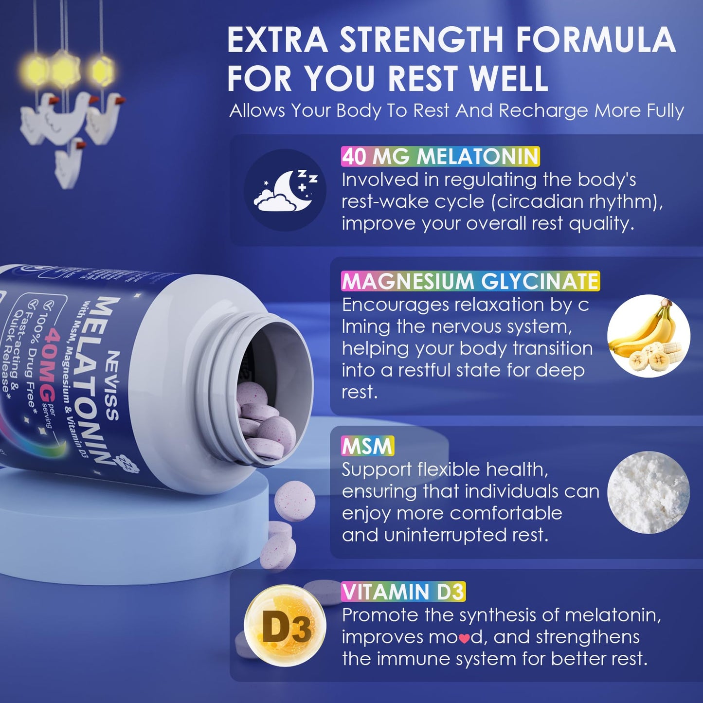 NEVISS Melatonin 50 mg for Adults - Extra Strength 9-in-1 Fast Dissolve Sublingual - High Dose with Magnesium Glycinate, Vitamin D3, Ashwagandha, Lemon Balm, Chamomile, Sugar Free,Vegan 120 Tablets - PrimeBioHealth - canada supplements