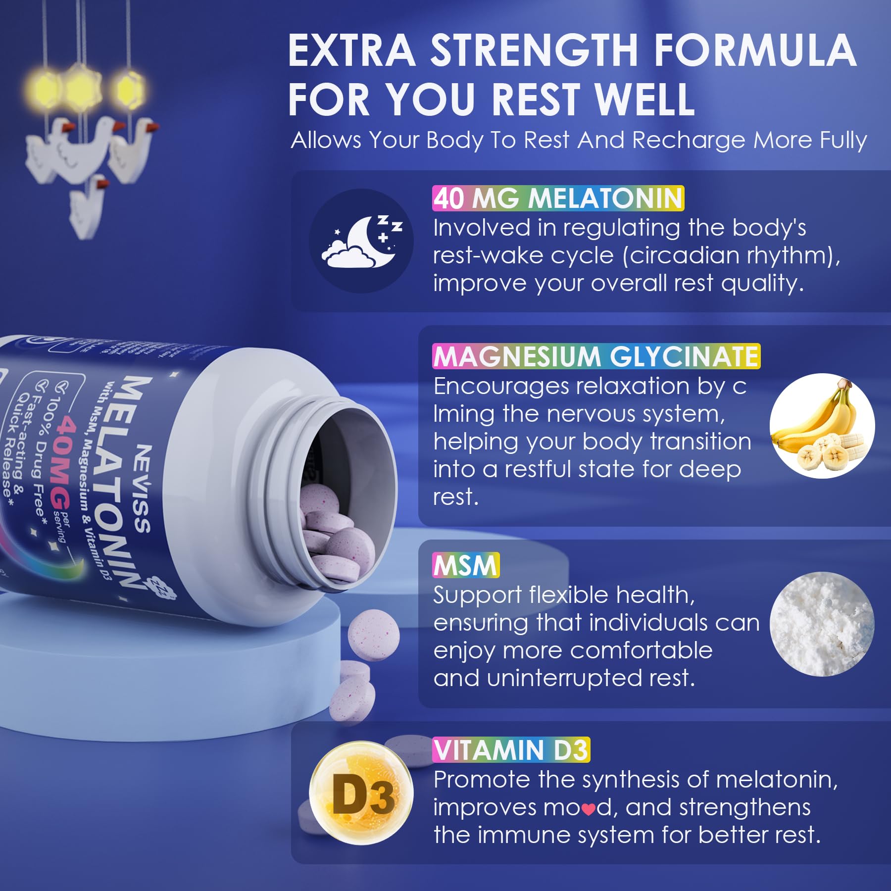 NEVISS Melatonin 50 mg for Adults - Extra Strength 9-in-1 Fast Dissolve Sublingual - High Dose with Magnesium Glycinate, Vitamin D3, Ashwagandha, Lemon Balm, Chamomile, Sugar Free,Vegan 120 Tablets - PrimeBioHealth - canada supplements