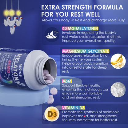 NEVISS Melatonin 50 mg for Adults - Extra Strength 9-in-1 Fast Dissolve Sublingual - High Dose with Magnesium Glycinate, Vitamin D3, Ashwagandha, Lemon Balm, Chamomile, Sugar Free,Vegan 120 Tablets - PrimeBioHealth - canada supplements
