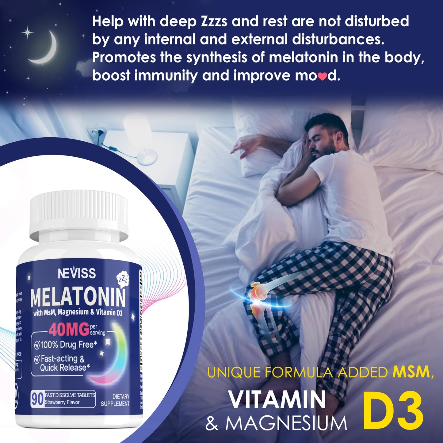 NEVISS Melatonin 50 mg for Adults - Extra Strength 9-in-1 Fast Dissolve Sublingual - High Dose with Magnesium Glycinate, Vitamin D3, Ashwagandha, Lemon Balm, Chamomile, Sugar Free,Vegan 120 Tablets - PrimeBioHealth - canada supplements