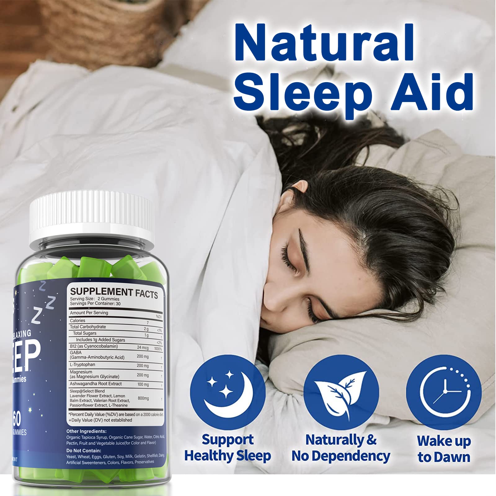 NEVISS Melatonin Free Sleep Aid Gummies for Adults - Magnesium Glycinate Gummies | GABA, L-Tryptophan, Magnesium, Ashwagandha - Non-Habit Forming, Help for Deep Relaxation - Vegan, Lemon Flavor, 2Pack - PrimeBioHealth - canada supplements