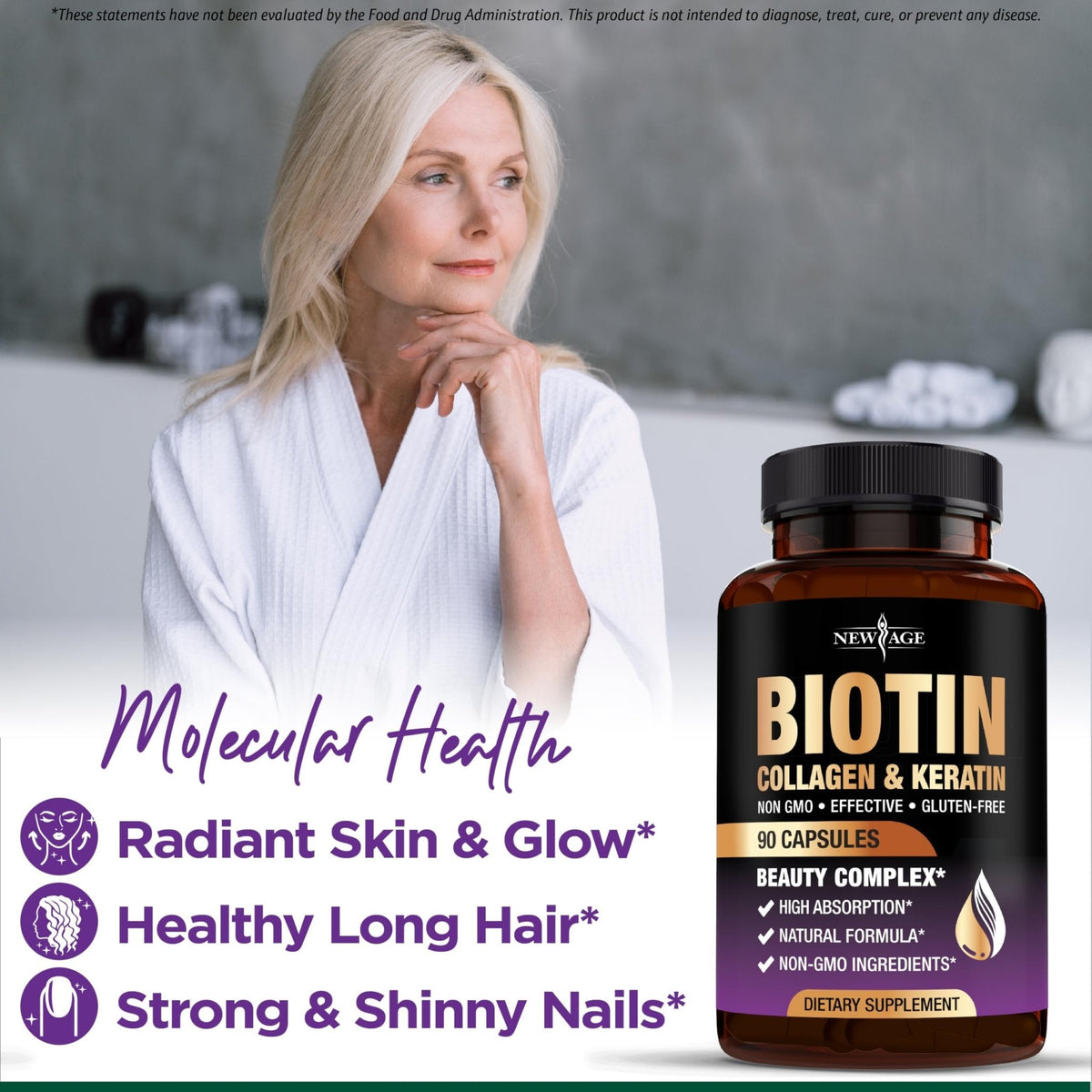 NEW AGE Biotin Collagen Keratin Hyaluronic Acid - 50,000mcg Hair Growth Vitamins for Men and Women, Nails, Hair, Skin Vitamins and DHT Blocker with Vitamin E Folic - PrimeBioHealth - canada supplements